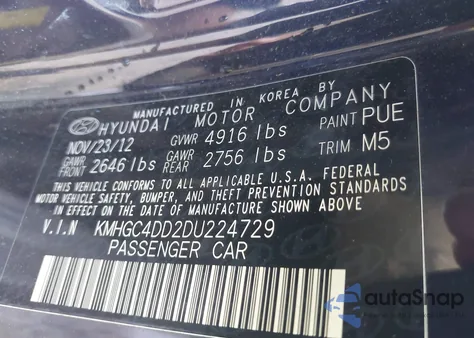 2013 Hyundai Genesis 3.8 z USA, uszkodzony, nr VIN KMHGC4DD2DU224729